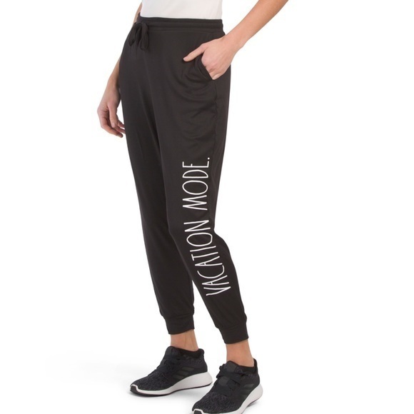 Rae Dunn Sweatpants graphic print Soft Black Joggers sz M - Picture 1 of 2